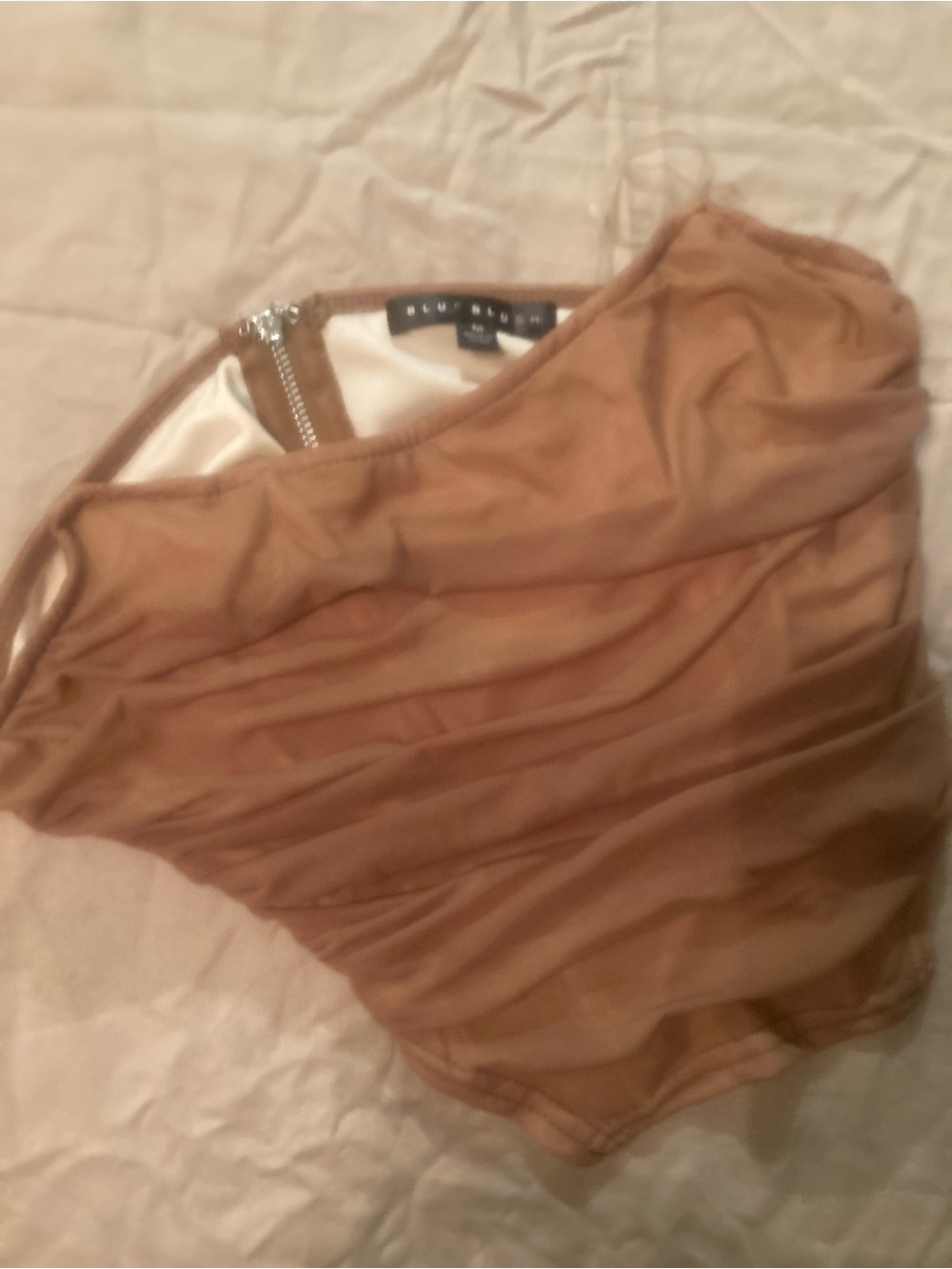 Blue Blush Tan Nude sheer Ruched Sleeveless Corset